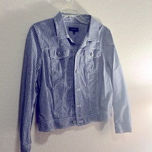 Talbots Stylish Navy Blue Gingham Cotton Jacket. Metal buttons add charm.